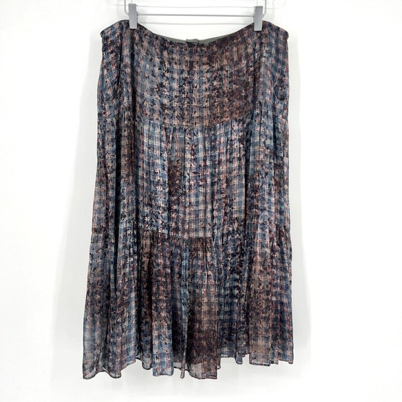 Peruvian Connection Skirt Womens 12 Floral Midi Tiered Lagenlook Blue Peasant - Picture 1 of 6